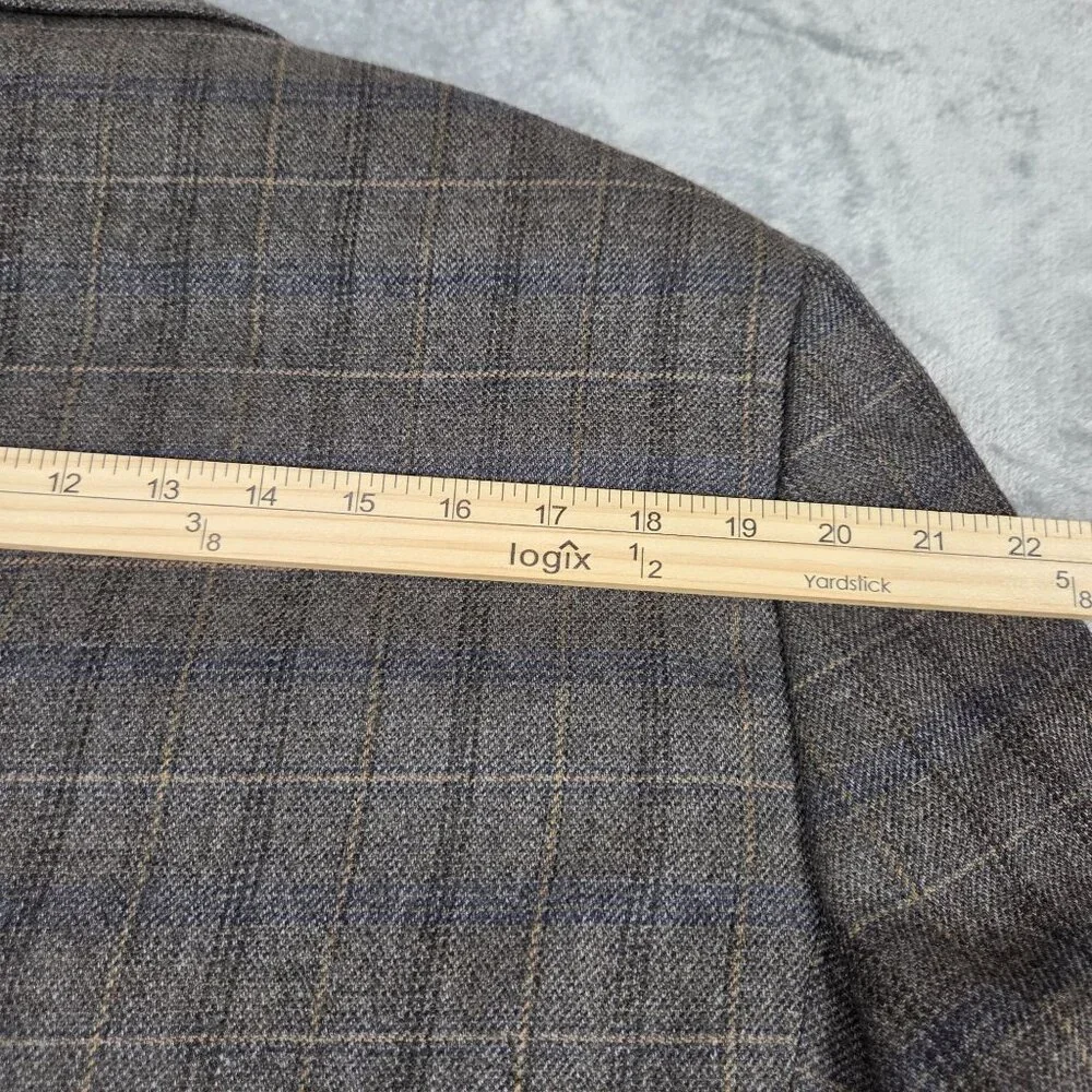 Joseph & Feiss Sport Coat Mens 44R Gray Brown Glen Plaid Wool Blazer Jacket